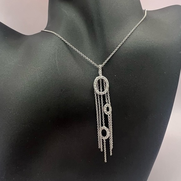 Sterling Silver CZ Fringe Pendant Necklace | Layered Drop Statement Jewelry - Picture 4 of 12